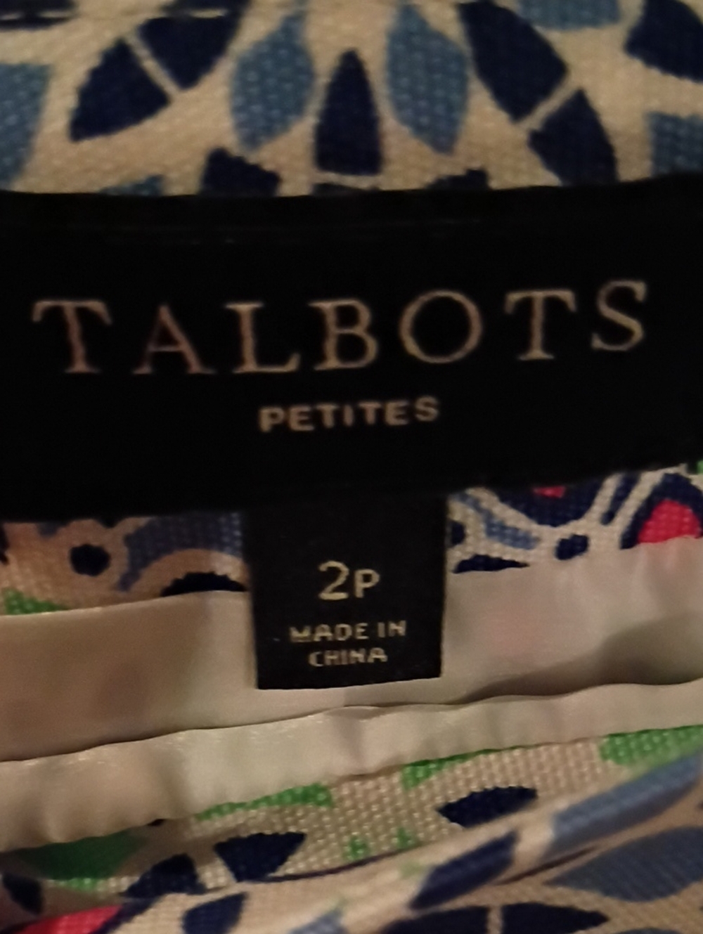 Talbots Petites Floral Skirt in Blue, Green, White & Pink with Patterned Design